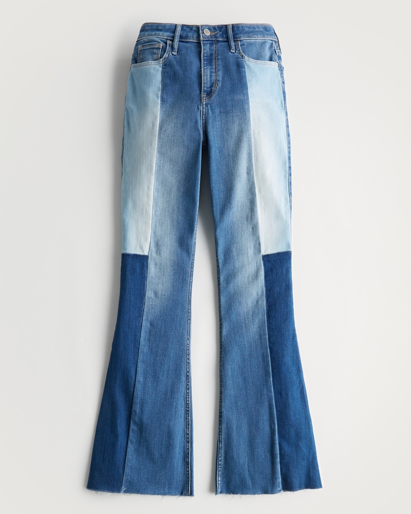 Women's High-Rise Medium Wash Patchwork Vintage Flare Jeans | Women's ...