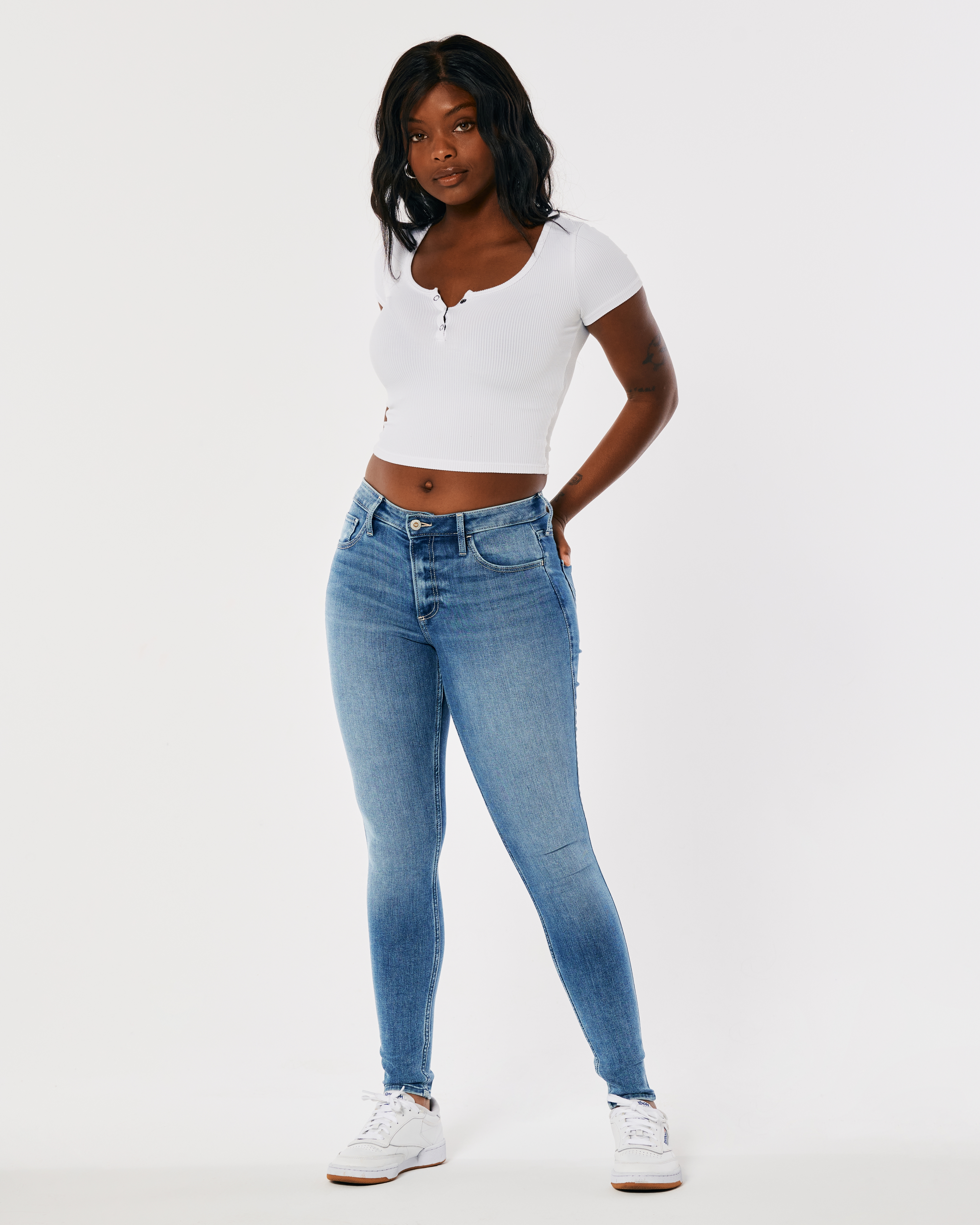 Hollister Curvy Mid-Rise Medium Wash Super Skinny Jeans