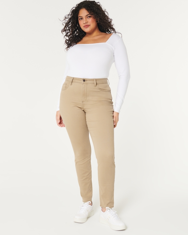 Curvy High-Rise Khaki Super Skinny Pants, Light Brown