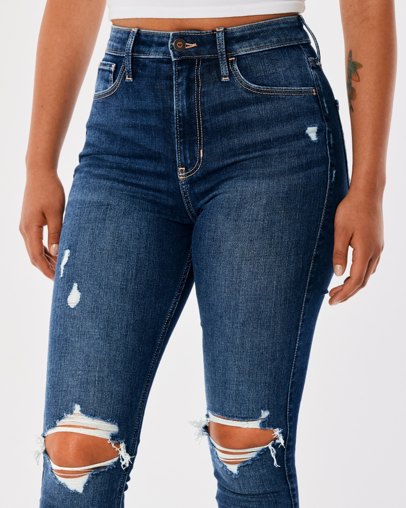Ultra High-Rise Ripped Medium Wash Super Skinny Jeans