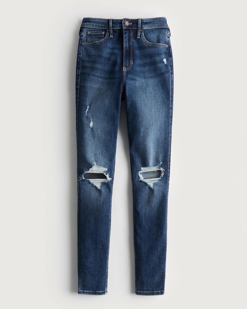 Ultra High-Rise Ripped Medium Wash Super Skinny Jeans