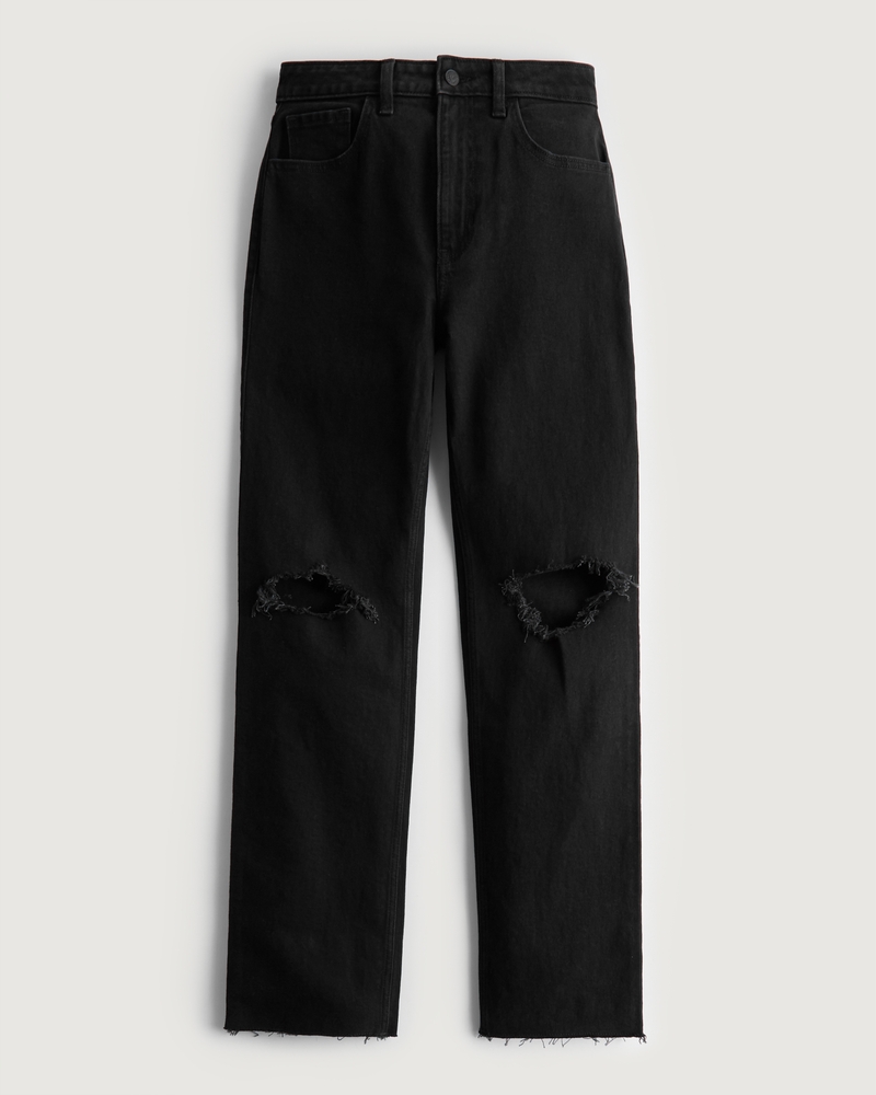 Ultra High-Rise Ripped Black 90s Straight Jeans