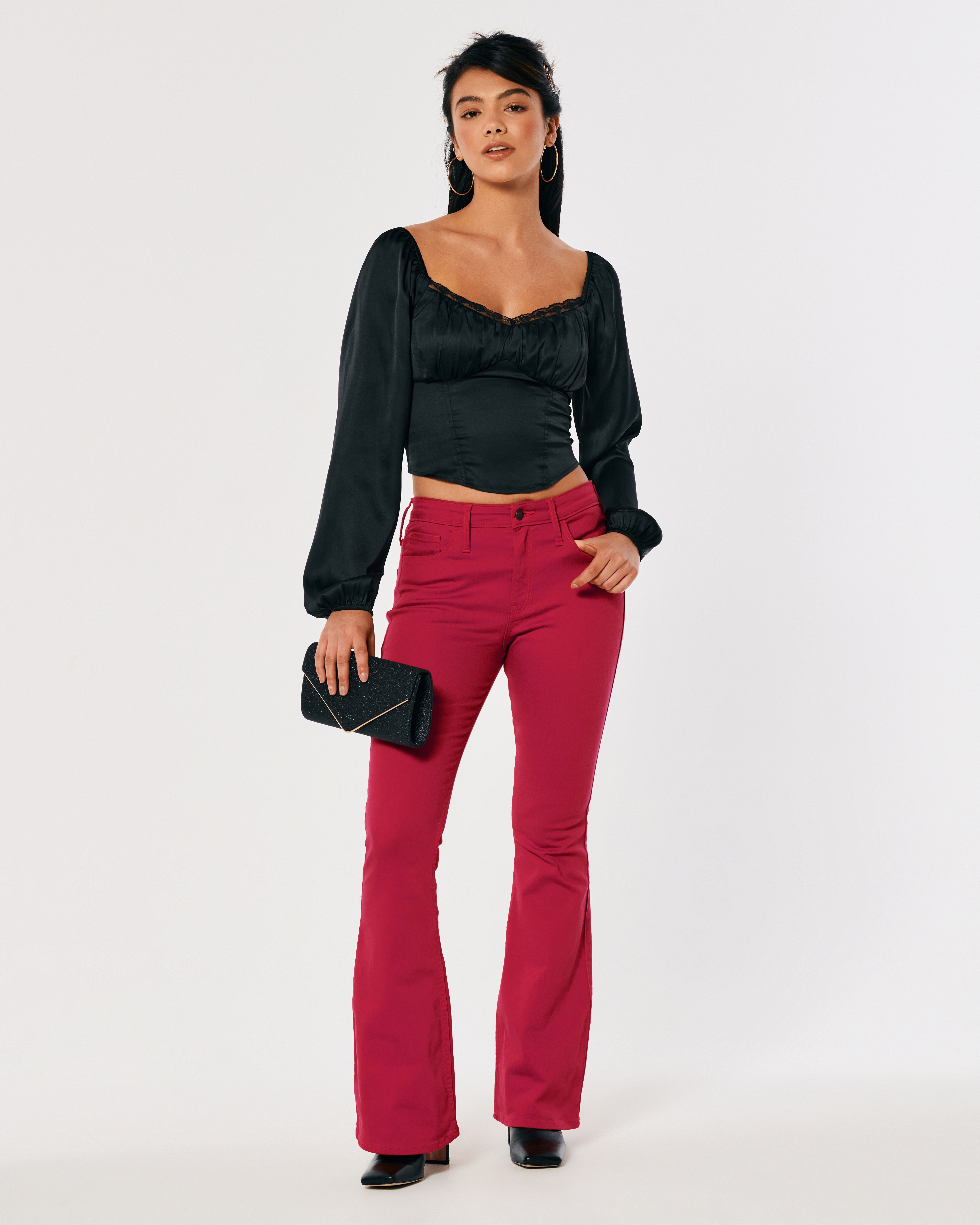 High-Rise Red Flare Jeans