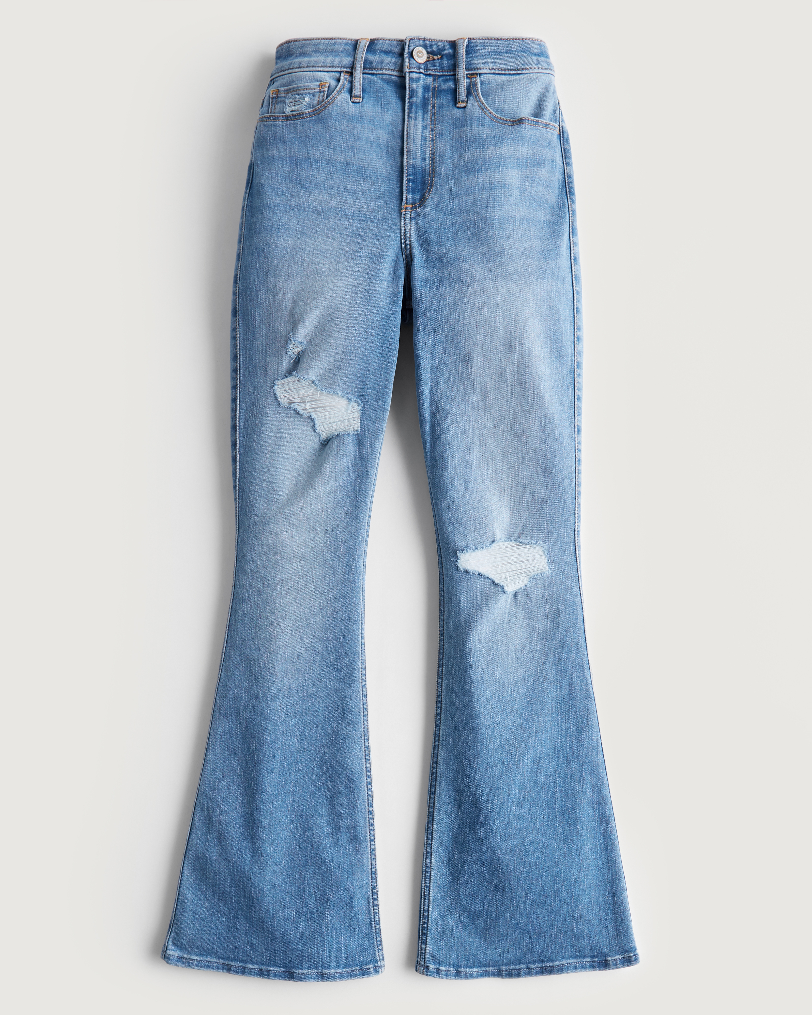 Curvy High-Rise Distressed Medium Wash Flare Jeans