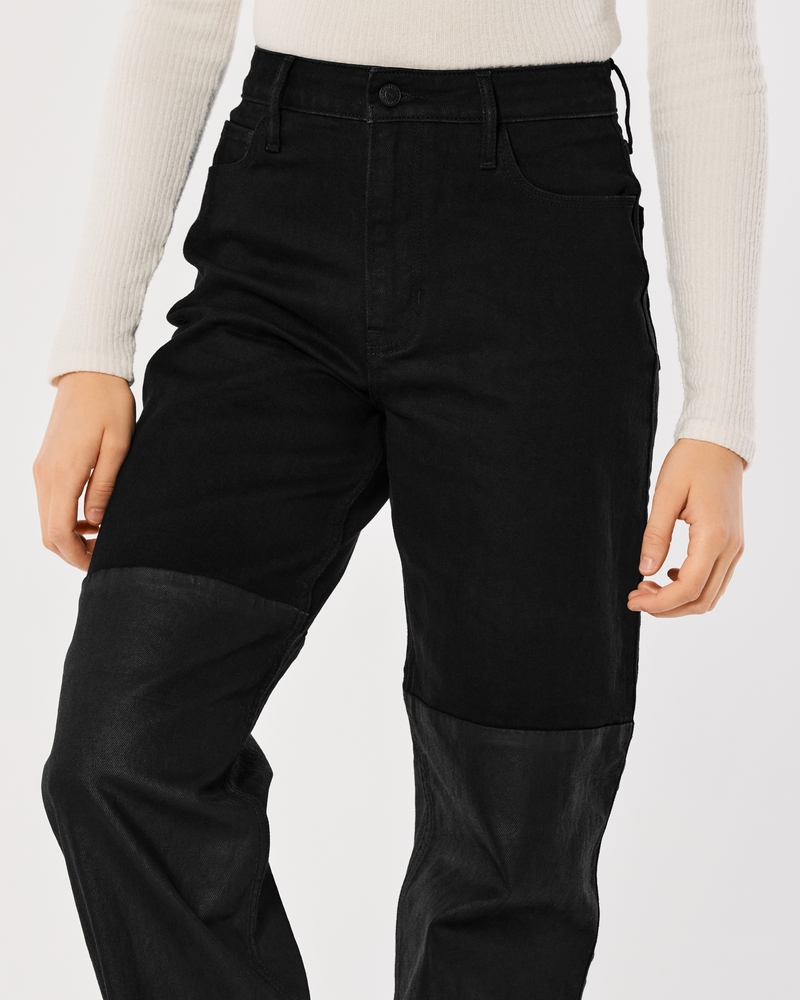 Ultra High-Rise Coated Black Dad Jeans