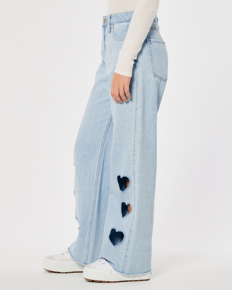 High-Rise Light Wash Cutout Baggy Jeans