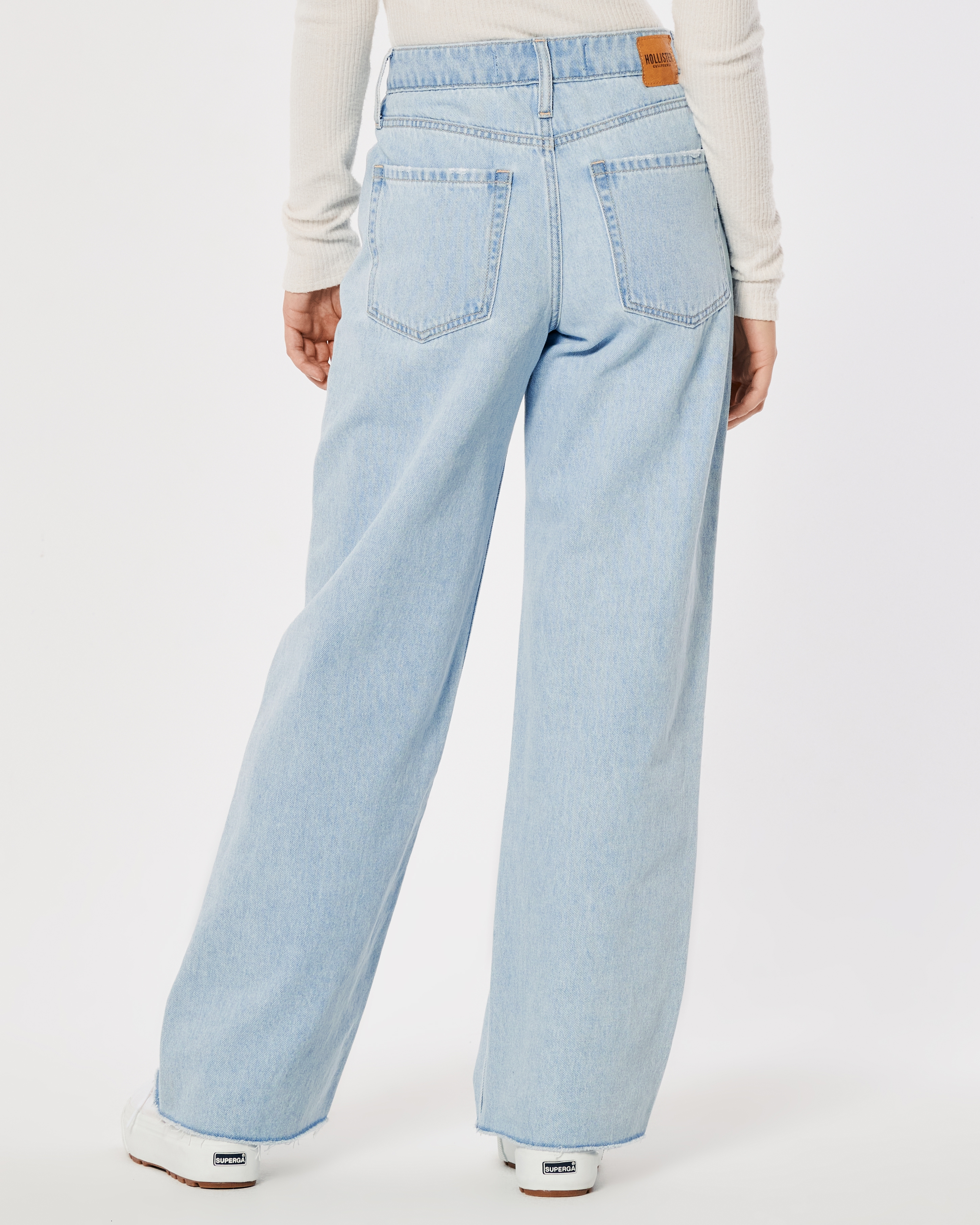 High-Rise Light Wash Cutout Baggy Jeans