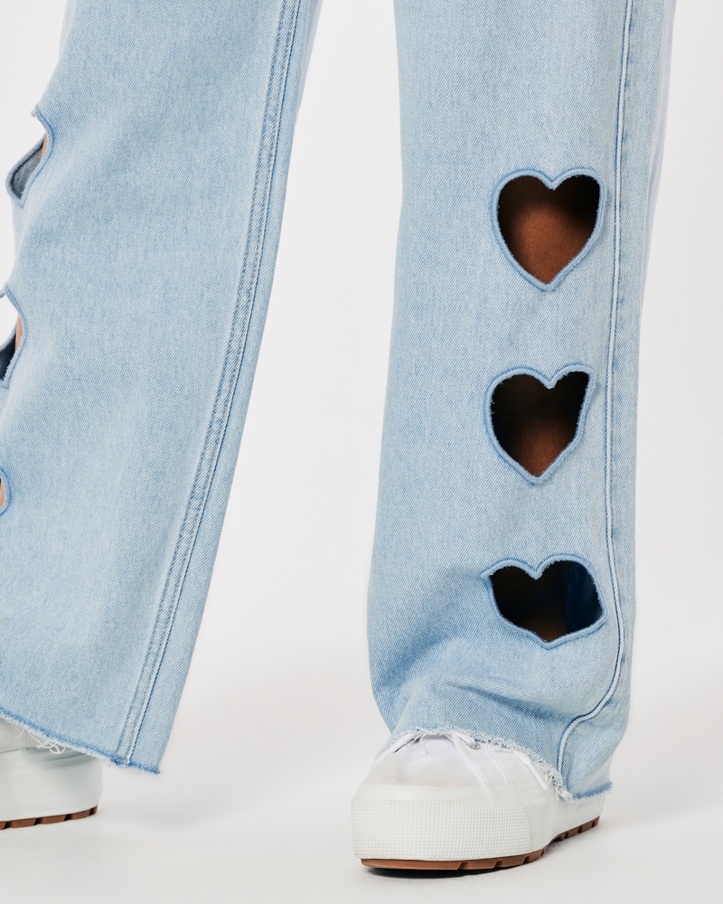 High-Rise Light Wash Cutout Baggy Jeans