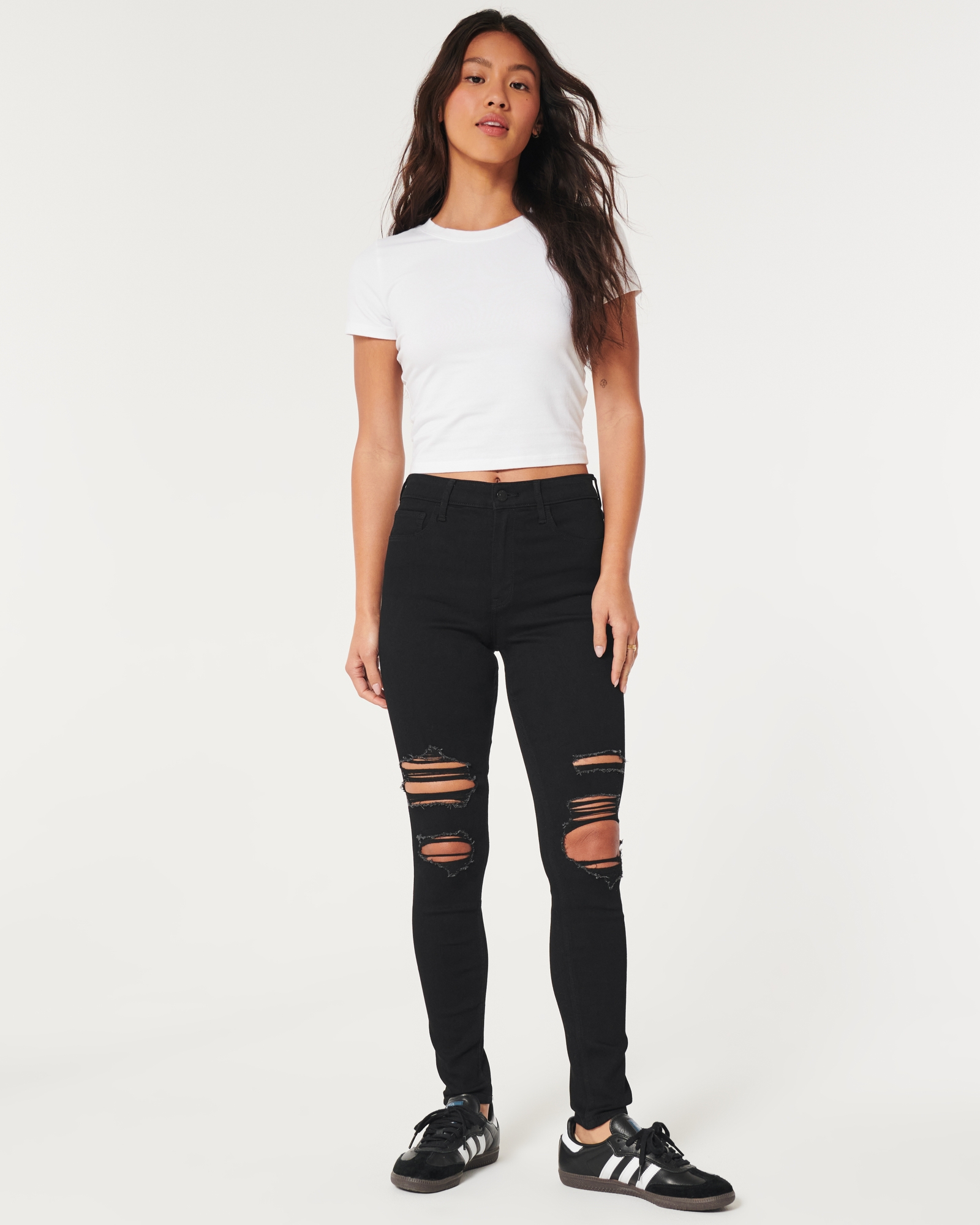 SweatyRocks Women's Hight Waisted Stretch Ripped Skinny Jeans Distressed  Denim Pants Black Pure Plain XS at  Women's Jeans store