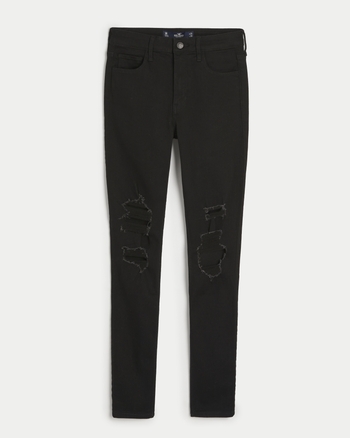 Hollister black ripped jeans womens top