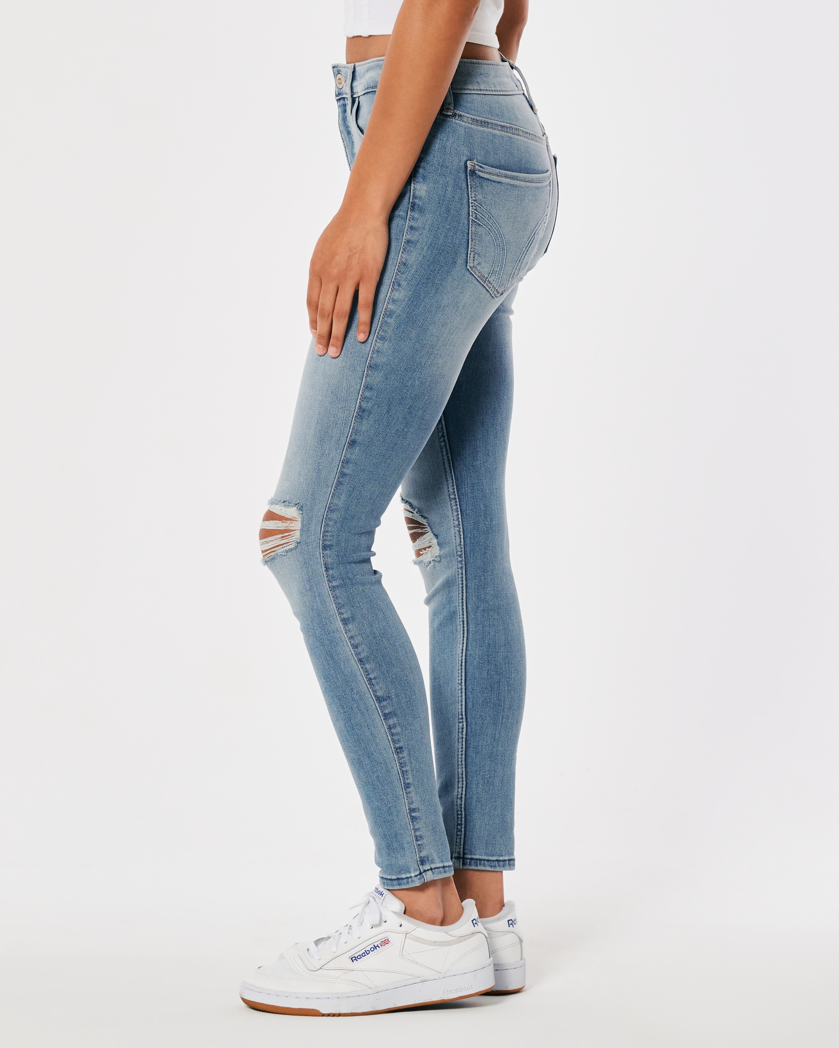 High-Rise Ripped Light Wash Super Skinny Jeans