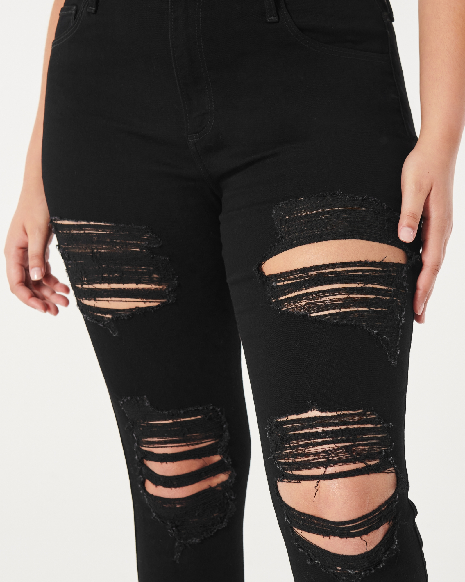 Women's Curvy High-Rise Ripped Black Super Skinny Jeans, Women's Clearance
