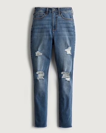 Women s Curvy Ultra High Rise Ripped Medium Wash Super Skinny Jeans Women s Bottoms HollisterCo