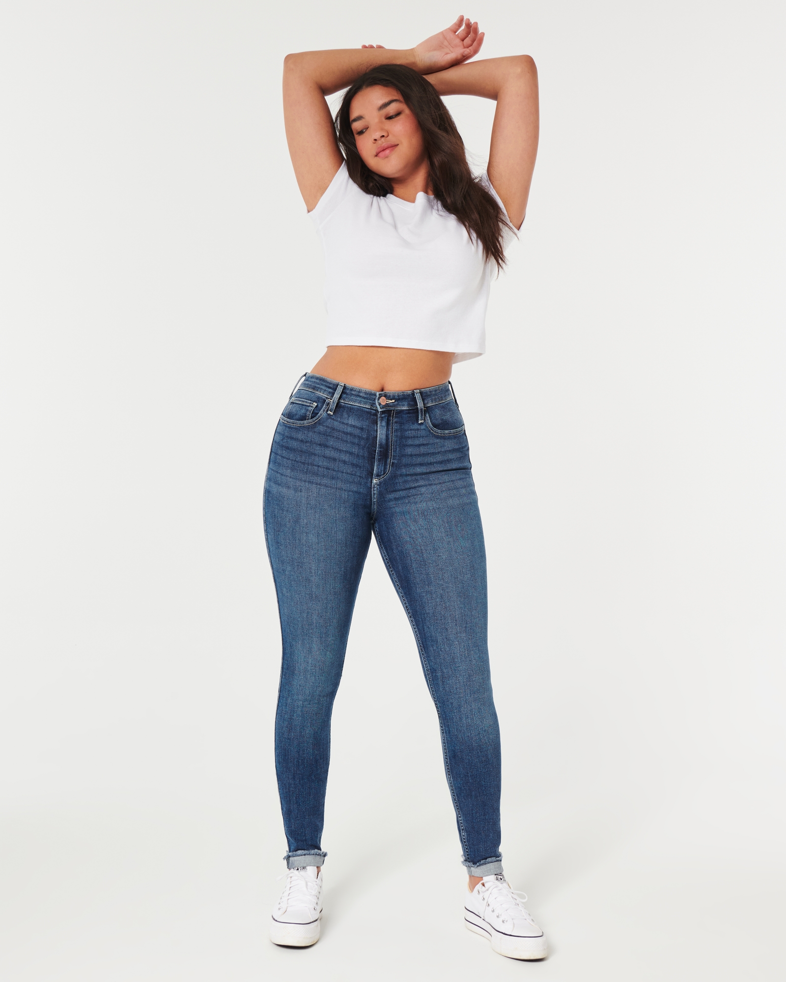 Women's Curvy High-Rise Medium Wash Super Skinny Jeans