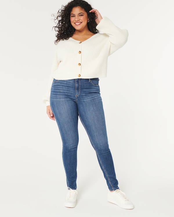 Curvy High-Rise Medium Wash Jean Leggings, Medium Wash