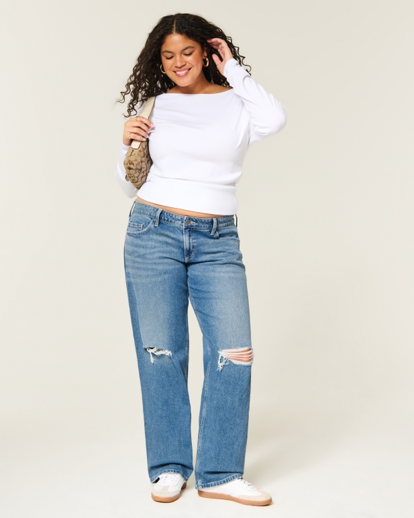 Low-Rise Ripped Dad Jeans, Medium view 1