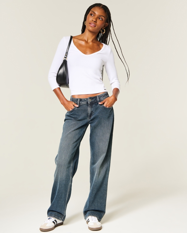 Low-Rise Dad Jeans, Dark view 1