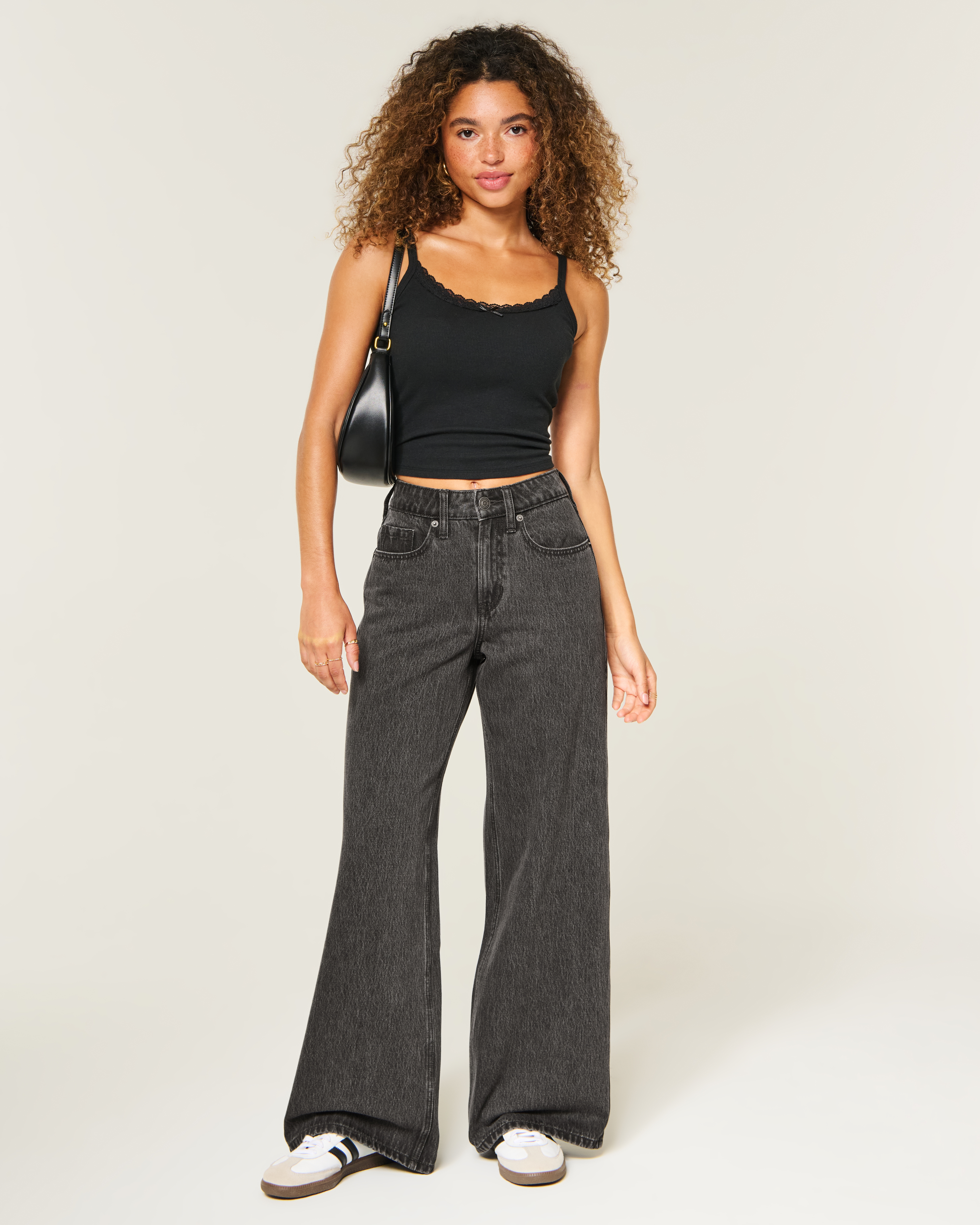 High-Rise Washed Black Wide-Leg Jeans