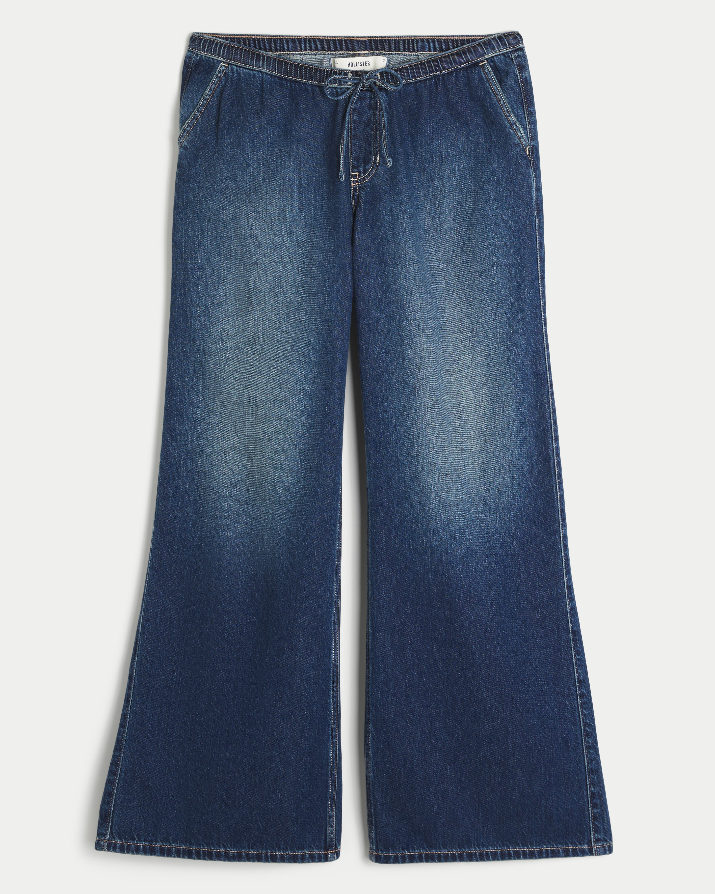 Ultra Low-Rise Drapey Pull-On Wide-Leg Jeans