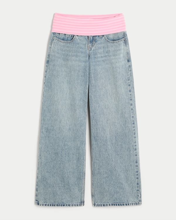 Ultra Low-Rise Light Wash Foldover Waist Super Baggy Jeans, Strawberry Cold Foam view 2