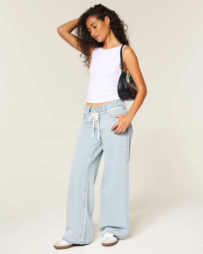 Ultra Low-Rise Tie Waist Super Baggy Jeans - light by Hollister