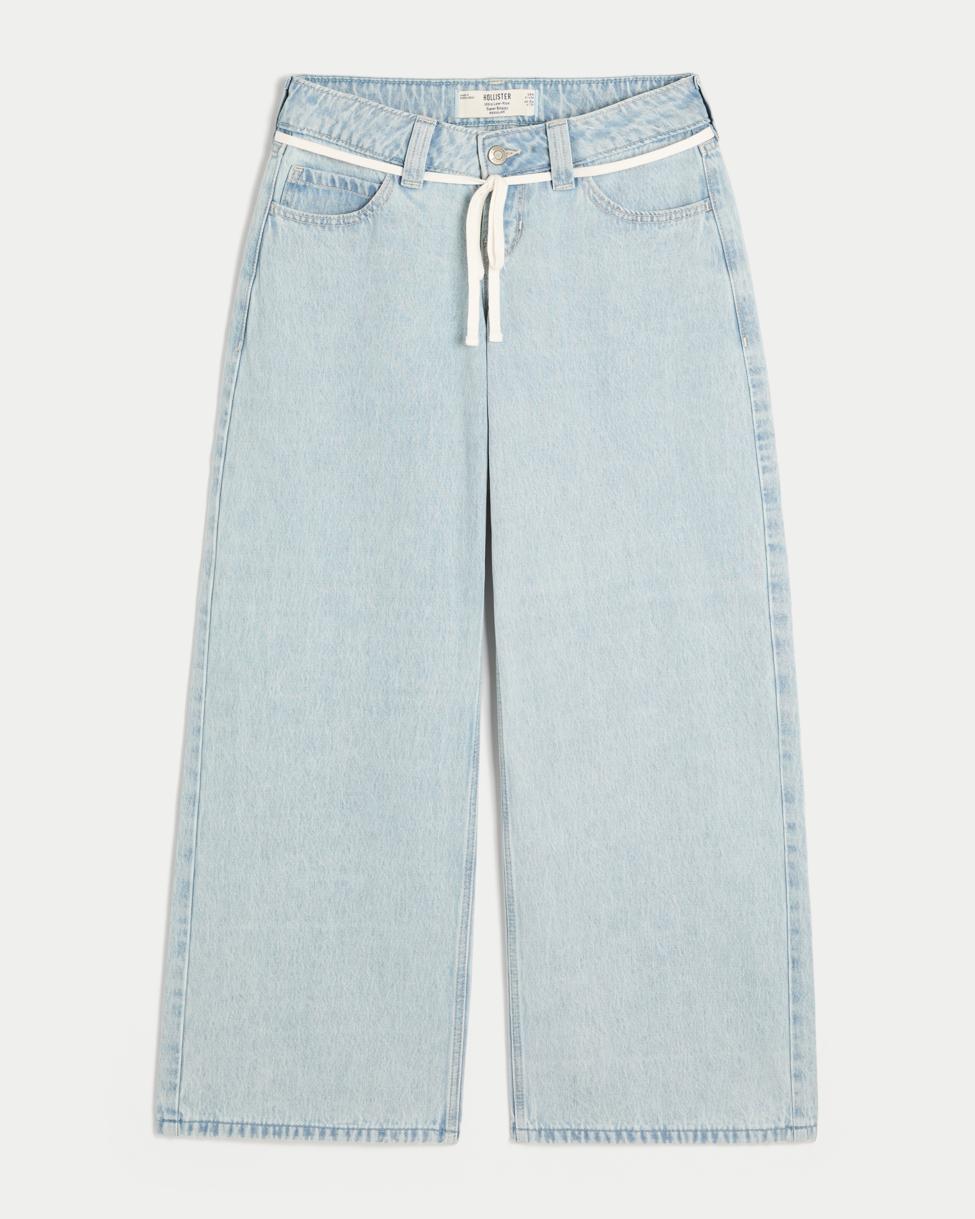 Ultra Low-Rise Tie Waist Super Baggy Jeans