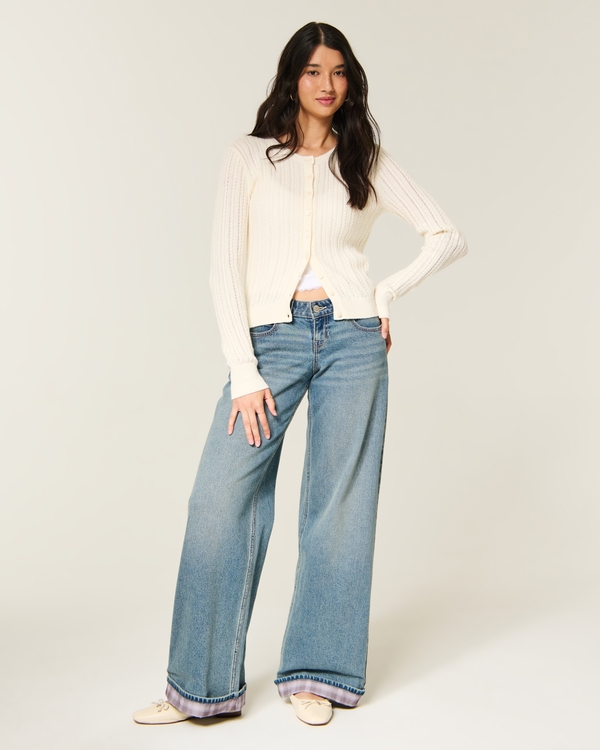 Ultra Low-Rise Plaid Cuff Super Baggy Jeans, Medium view 2