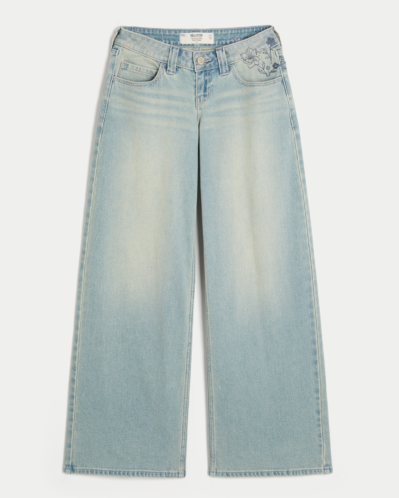 Ultra Low-Rise Floral Embroidery Super Baggy Jeans - light by Hollister