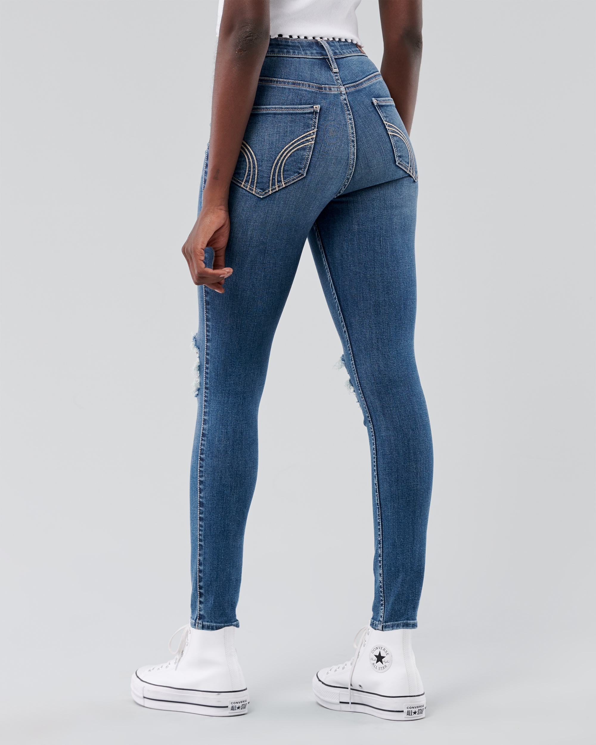 Hollister Ultra High-Rise Ripped Medium Wash Super Skinny Jeans