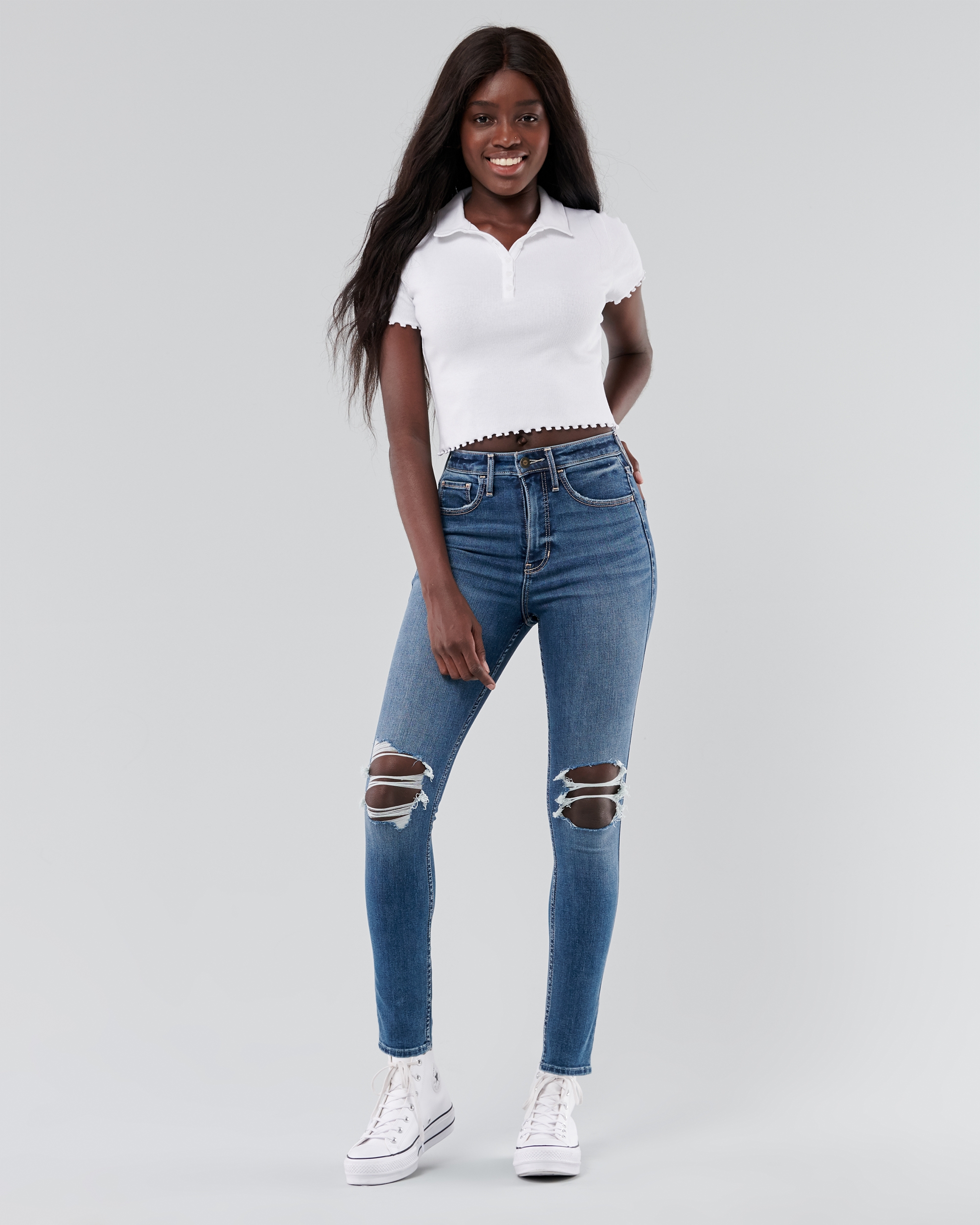 Hollister Ultra High-Rise Ripped Medium Wash Super Skinny Jeans