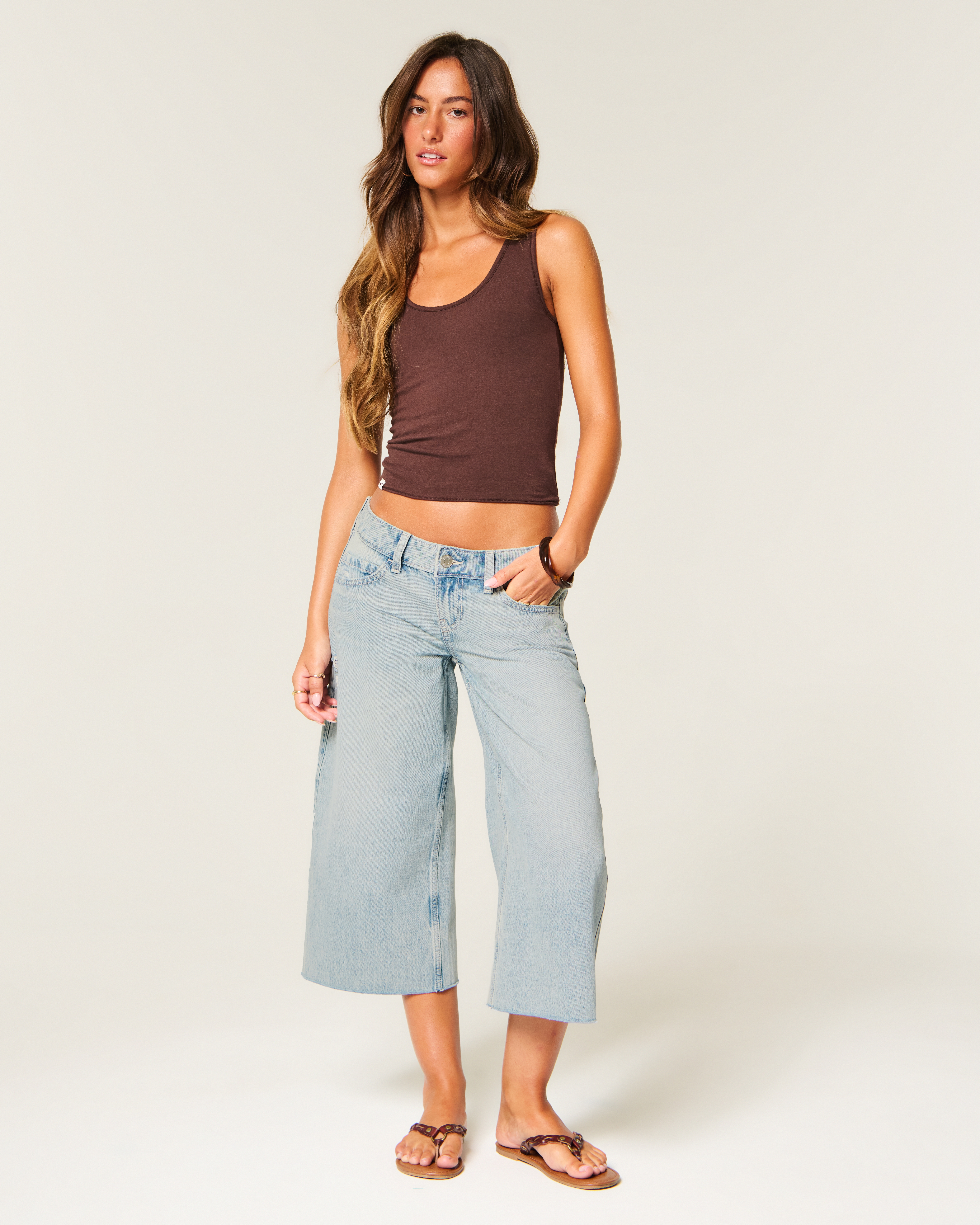 Ultra Low-Rise Distressed Super Baggy Capri Jeans