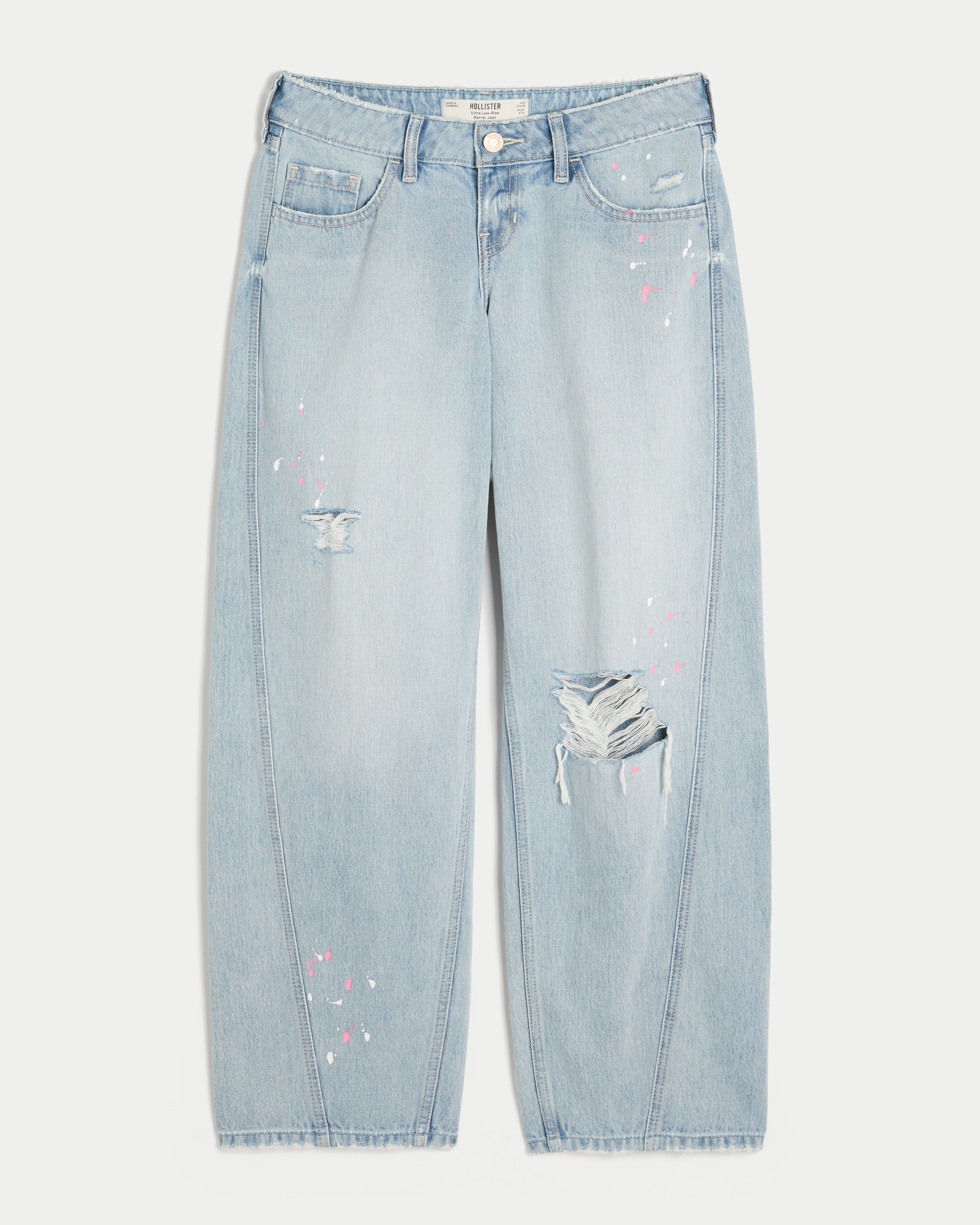 Ultra Low-Rise Paint Splatter Barrel Jeans