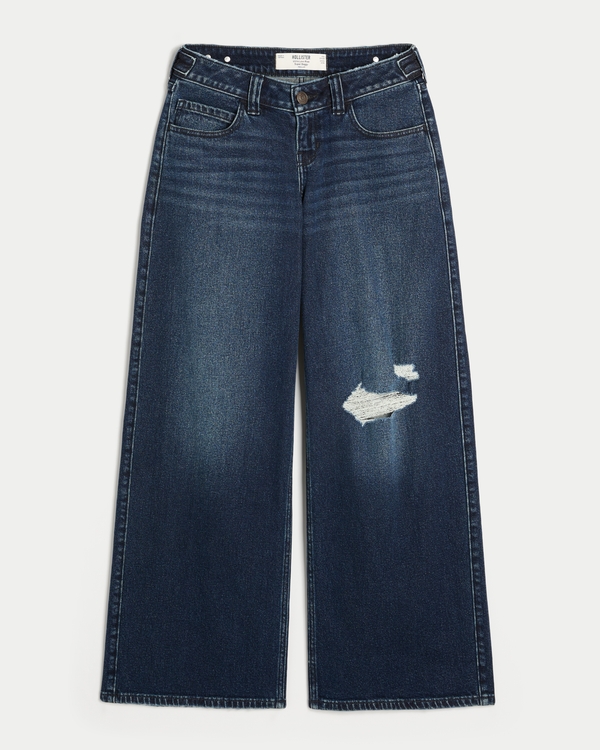 Hollister Andi Adjustable Ultra Low-Rise Cherry Pocket Super Baggy Jeans, Dark view 1