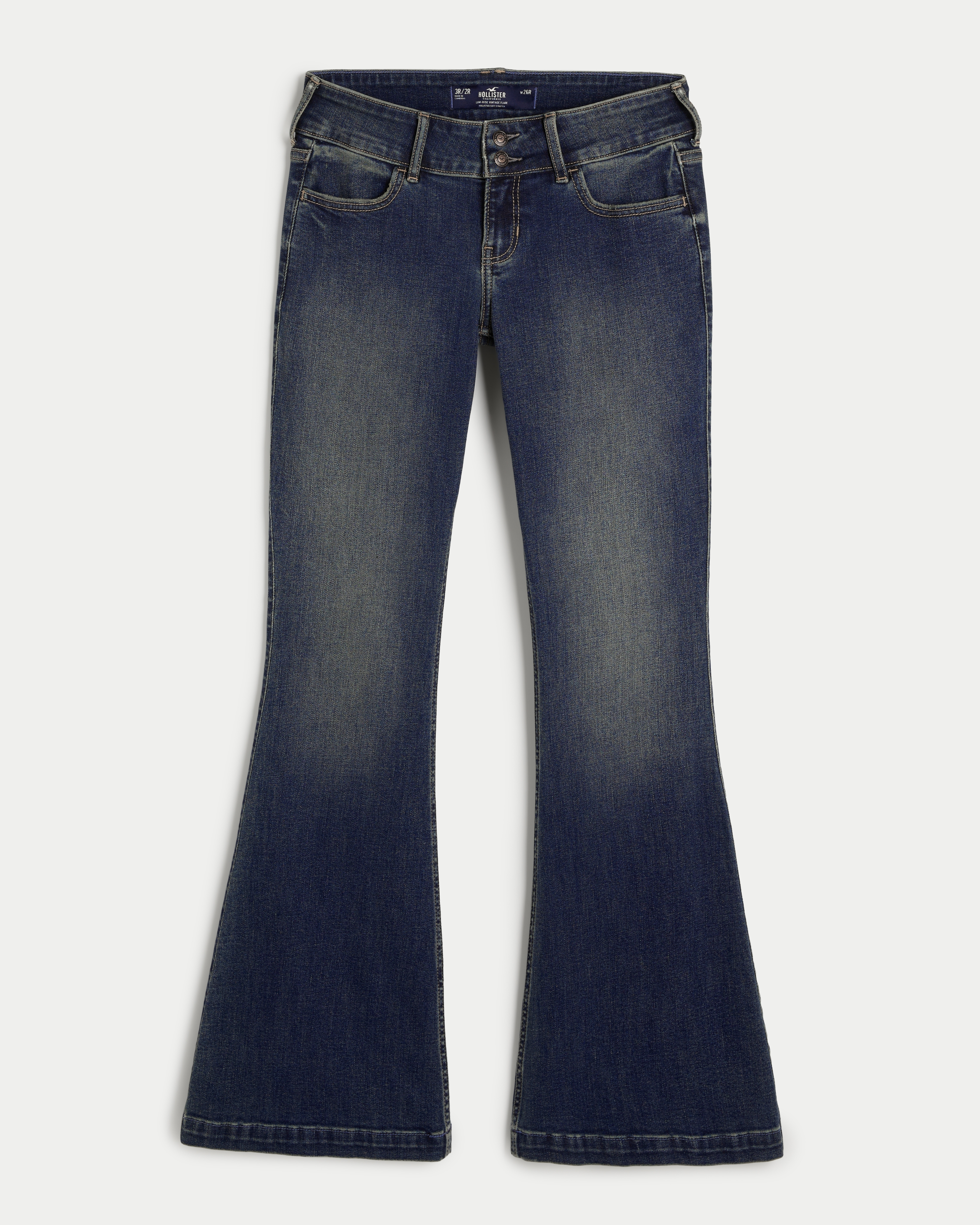 Women's Low-Rise Dark Wash Y2K Flare Jeans | Women's Clearance