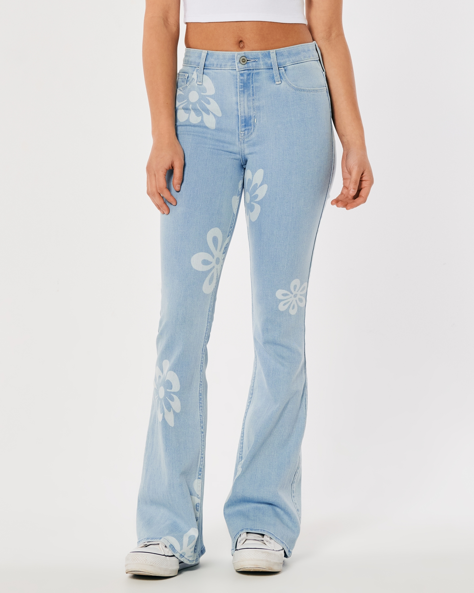 Hollister Daisy High Rise Flare Jeans Size 7 Retro Stretch Light
