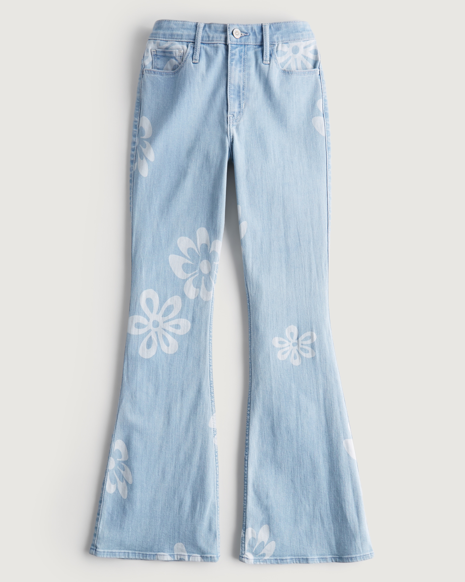 Women's High-Rise Light Wash Floral Print Flare Jeans, Women's Clearance