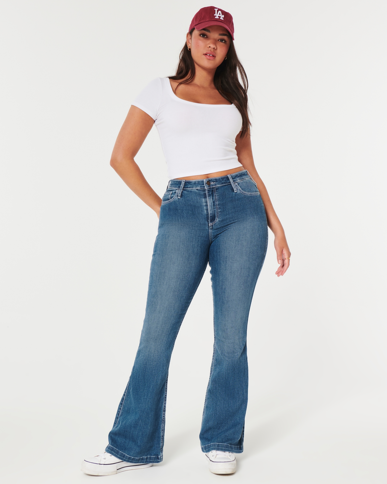 Women's High Rise Extra Stretch Flare Jeans - Natural