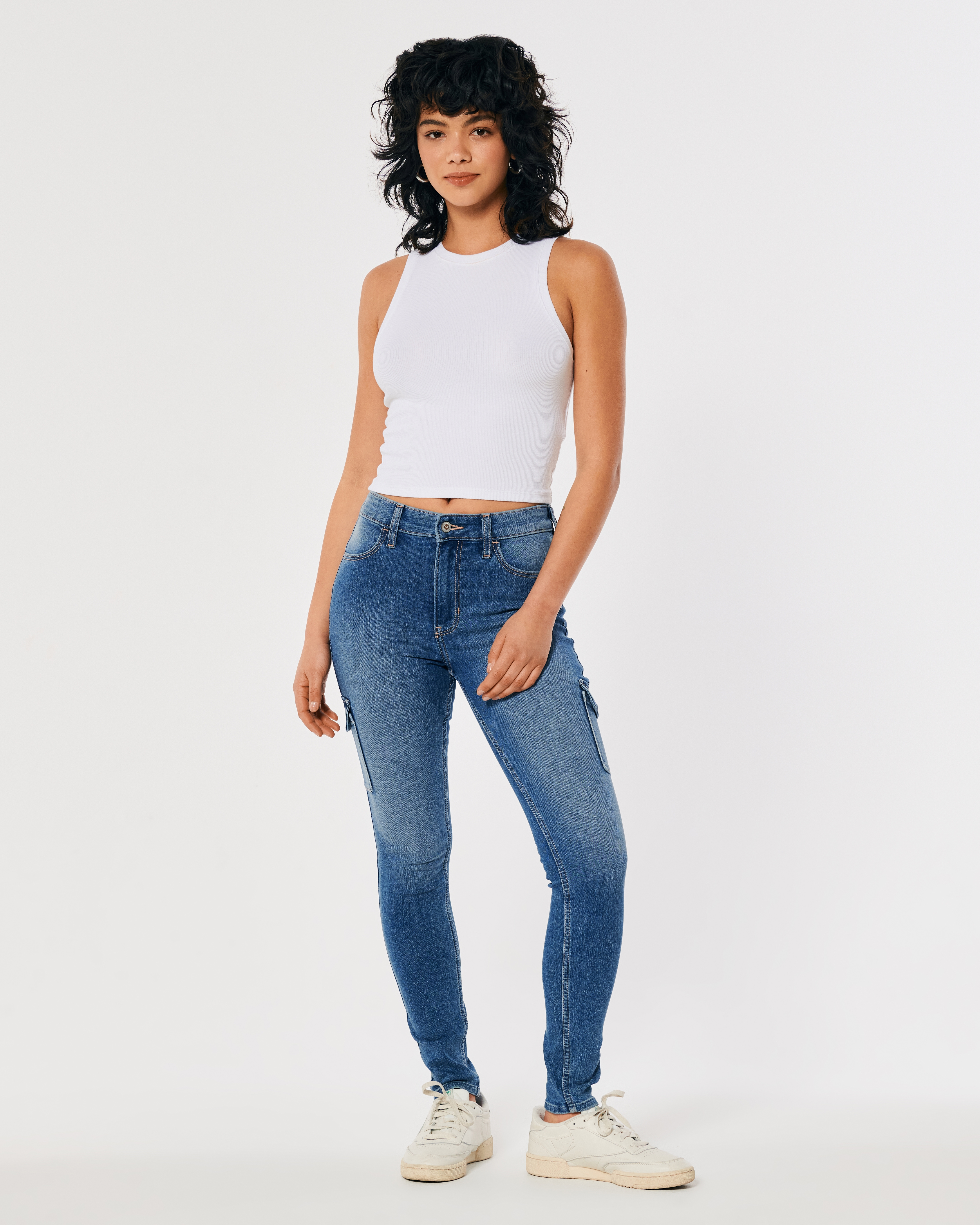 High-Rise Medium Wash Super Skinny Cargo Jeans