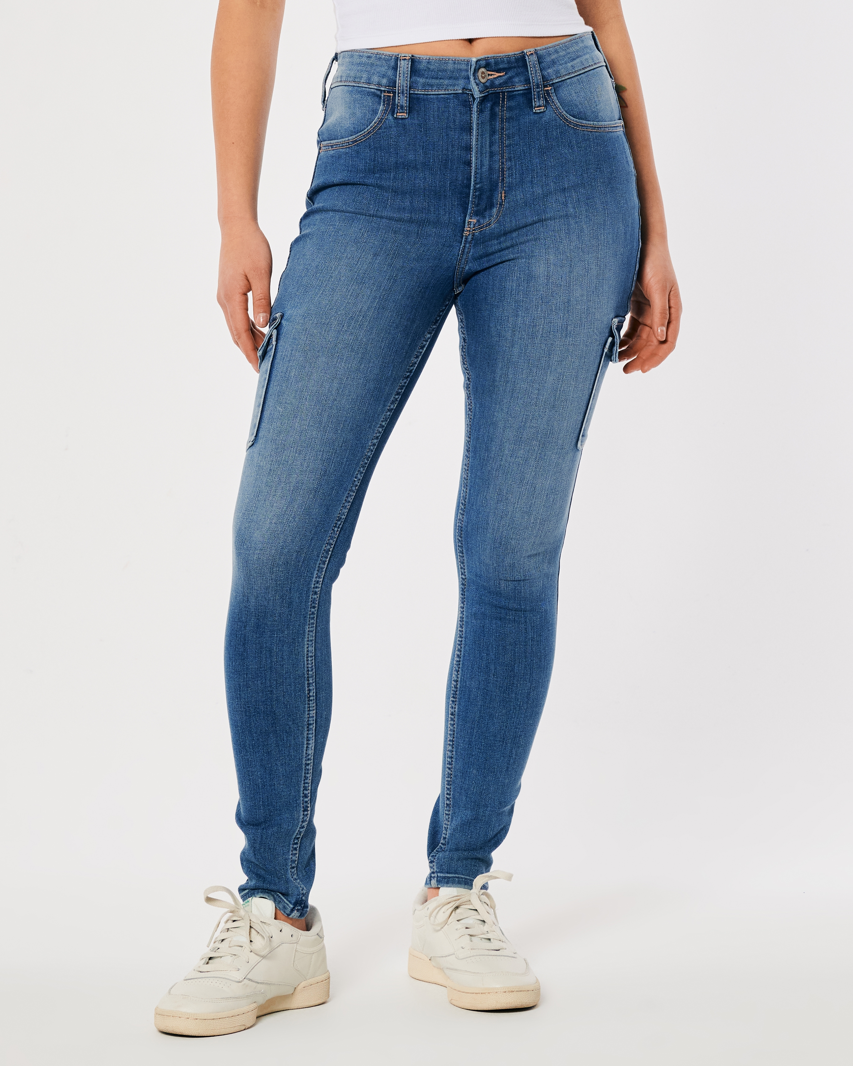 High-Rise Medium Wash Super Skinny Cargo Jeans