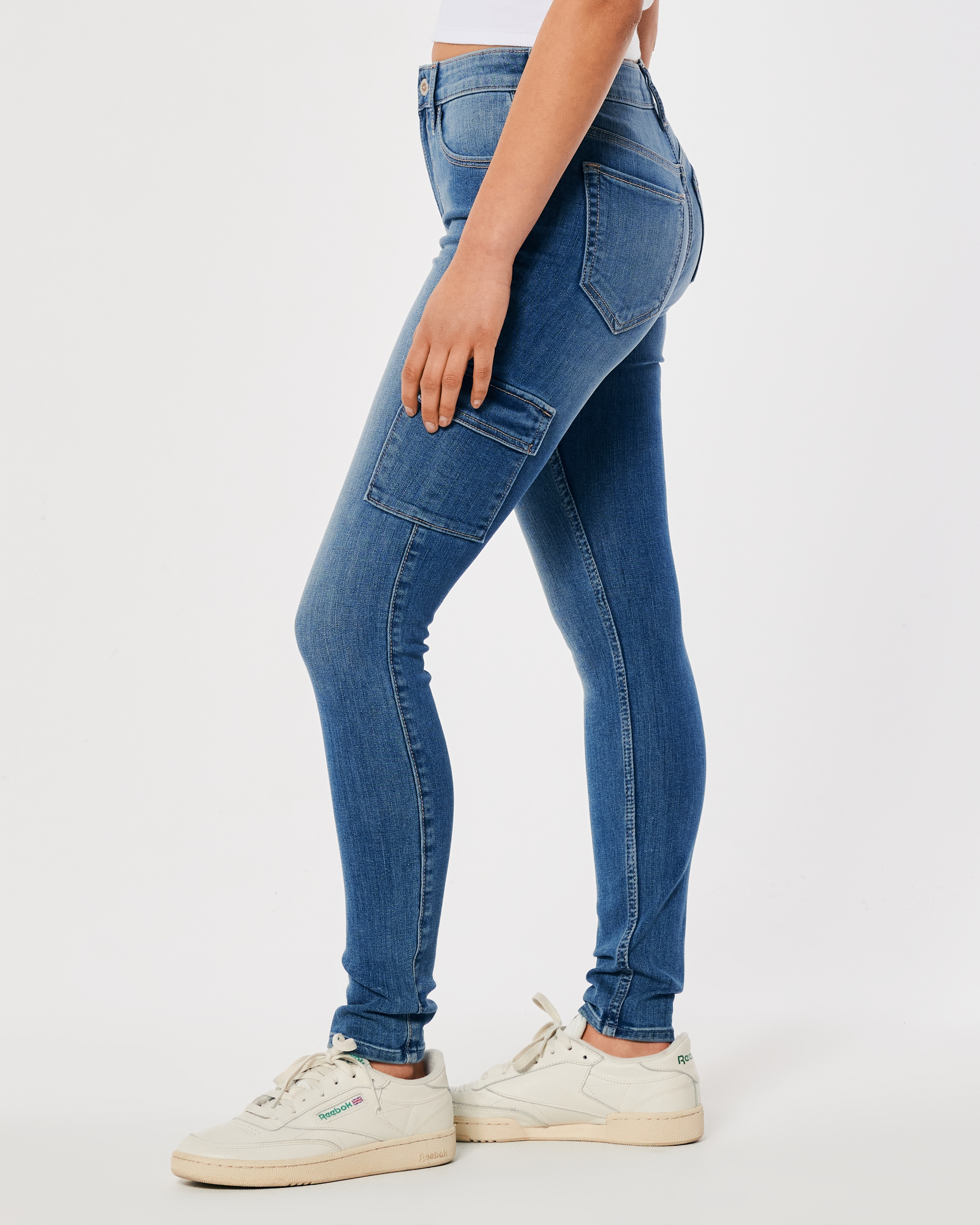 High-Rise Medium Wash Super Skinny Cargo Jeans