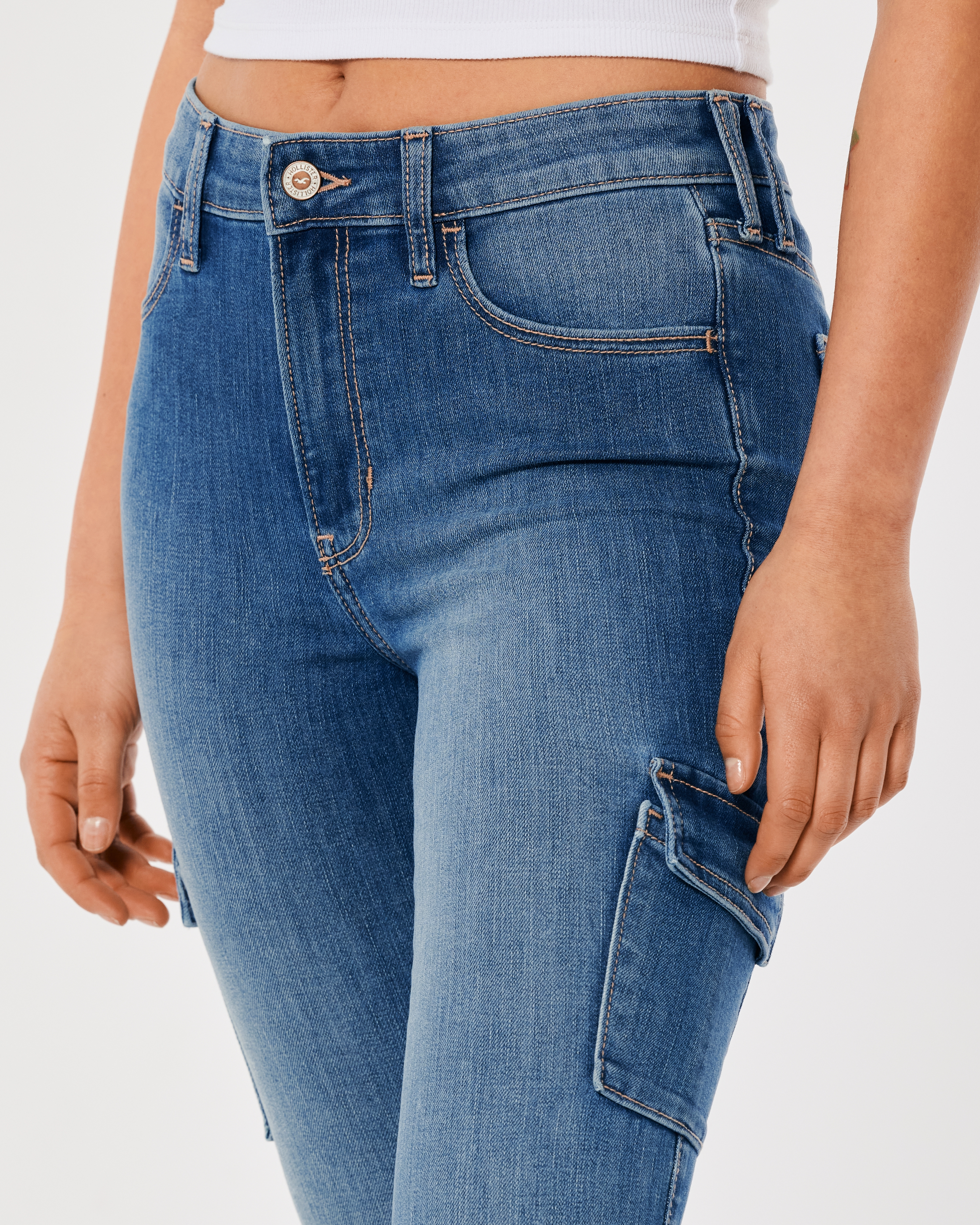 High-Rise Medium Wash Super Skinny Cargo Jeans
