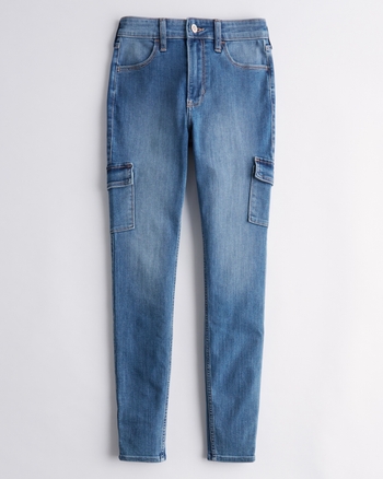 Women s High Rise Medium Wash Super Skinny Cargo Jeans Women s Clearance HollisterCo