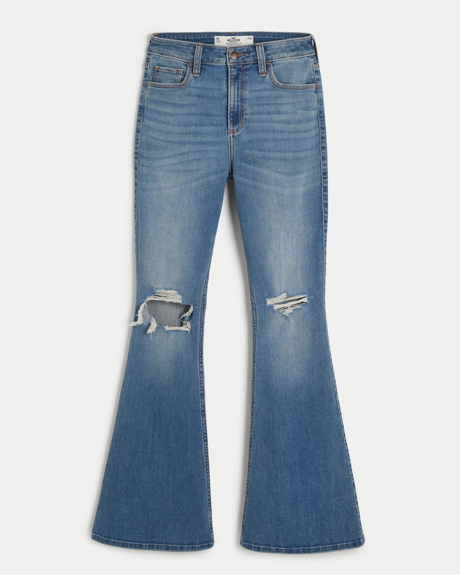 Women's Curvy High-Rise Ripped Medium Wash Flare Jeans