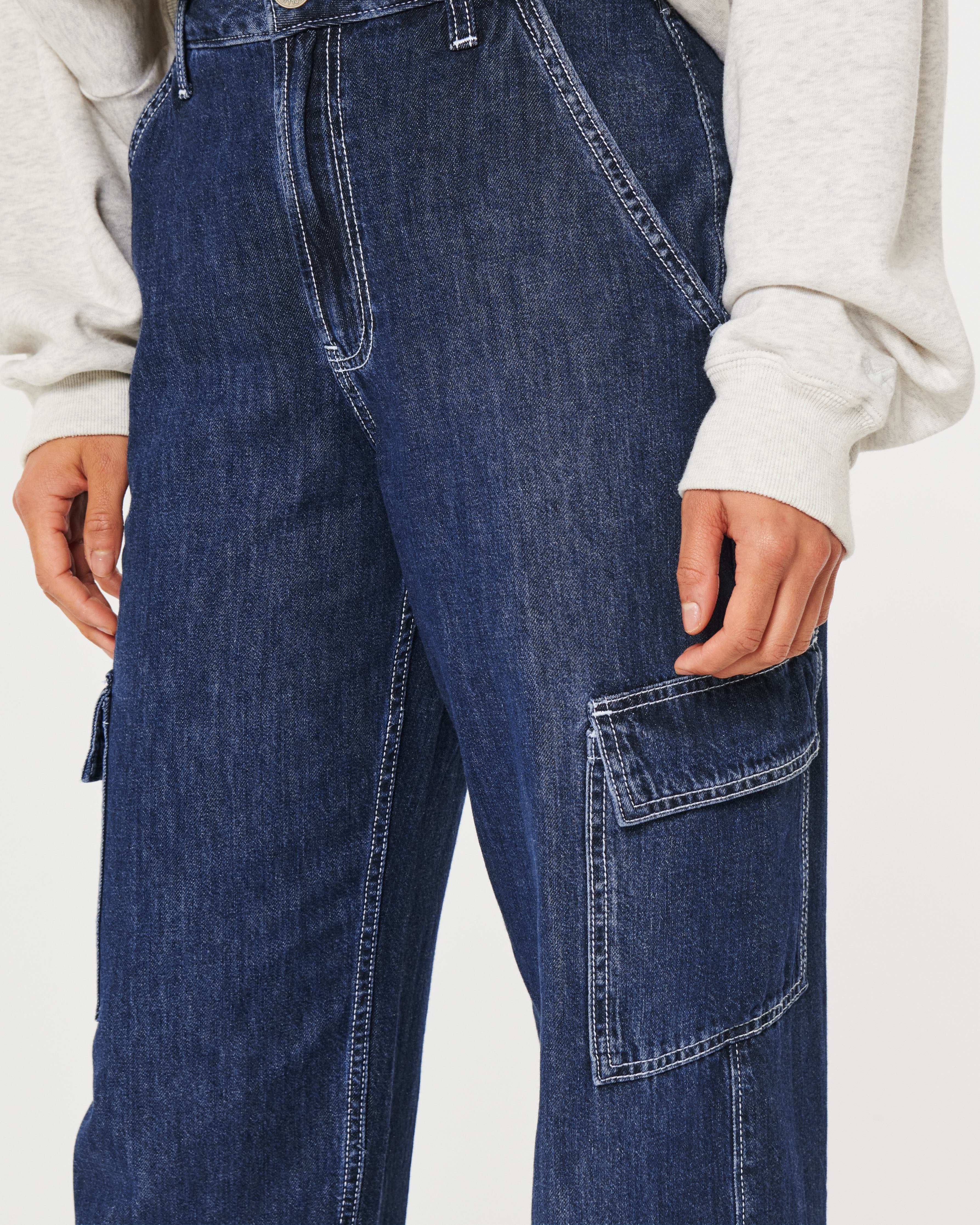 Ultra High-Rise Lightweight Dark Wash Cargo Baggy Jeans