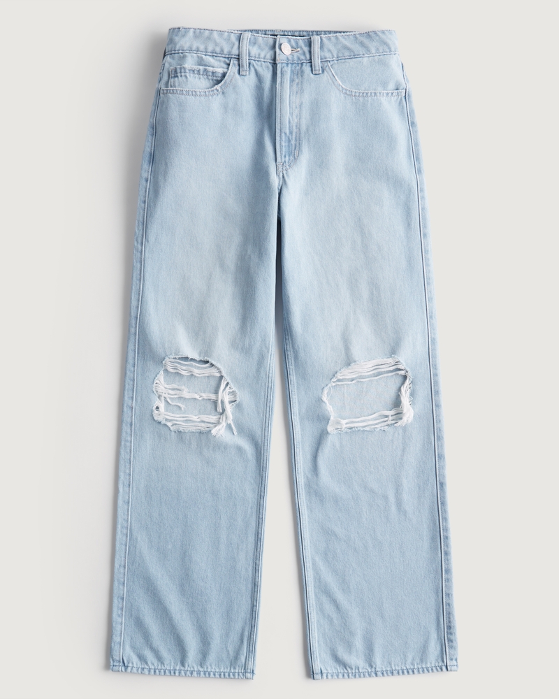 Women's Ultra High-Rise Ripped Light Wash Baggy Jeans | Women's ...