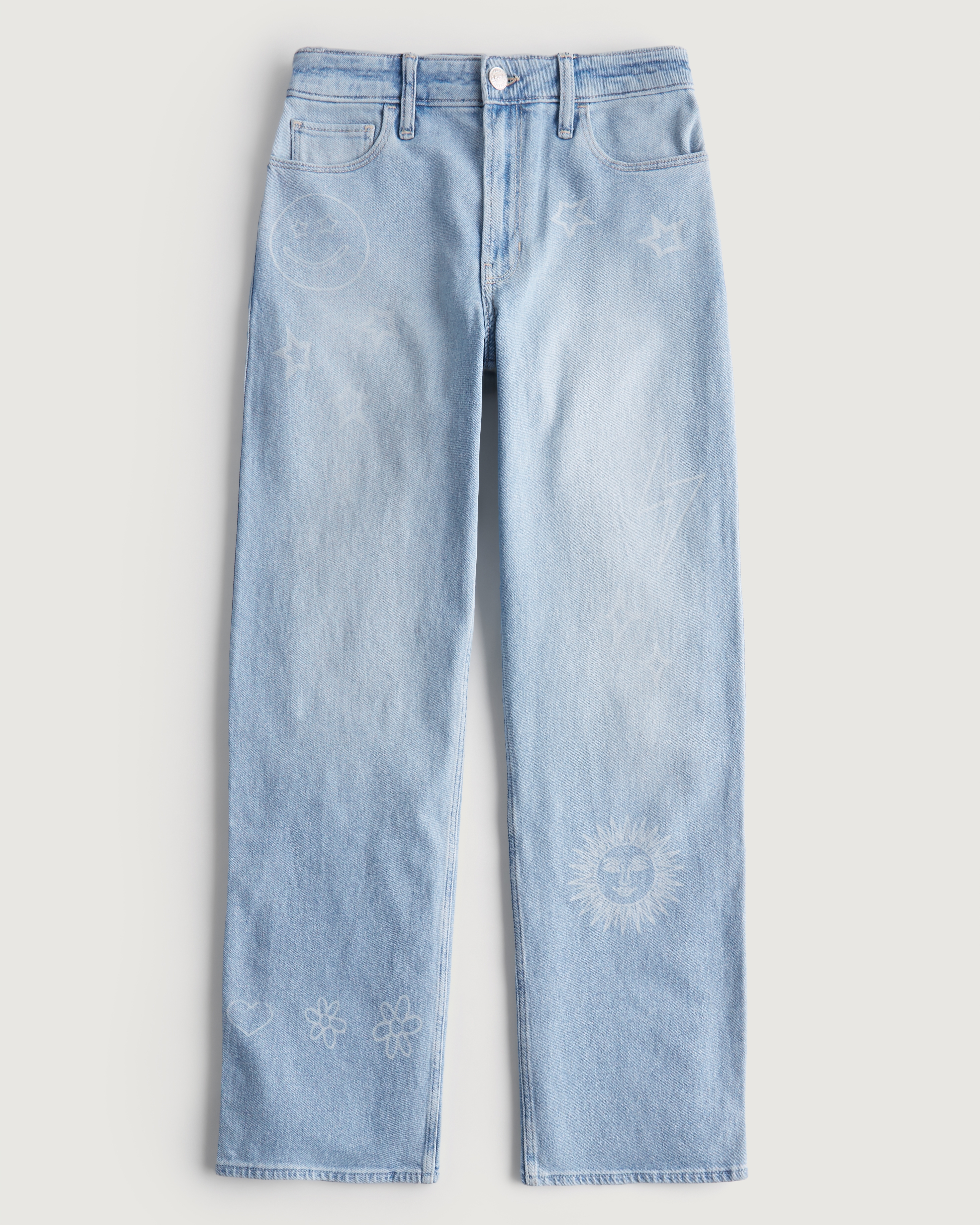 Hollister Ultra High-Rise Light Wash Printed Dad Jeans