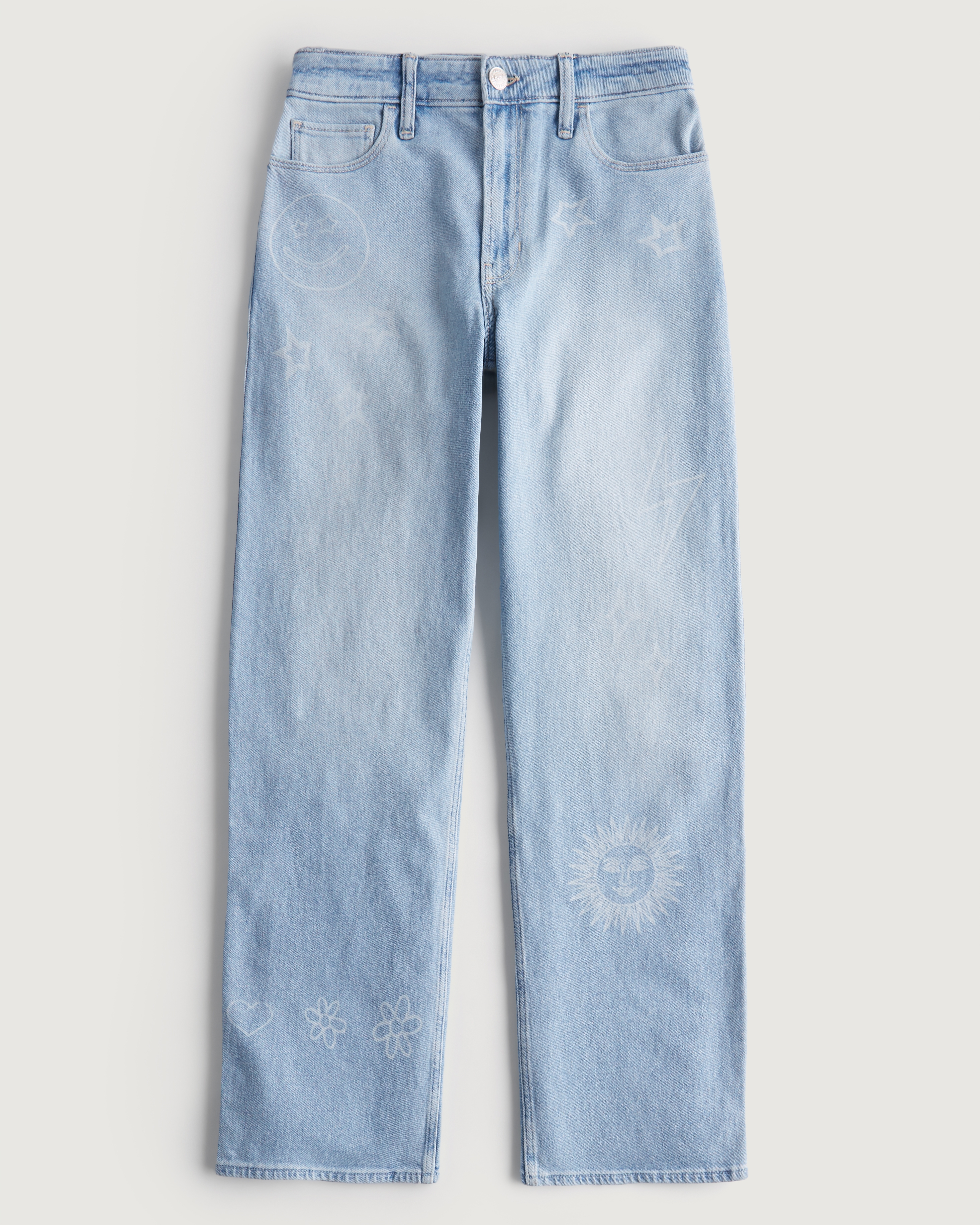 Ultra High-Rise Light Wash Printed Dad Jeans