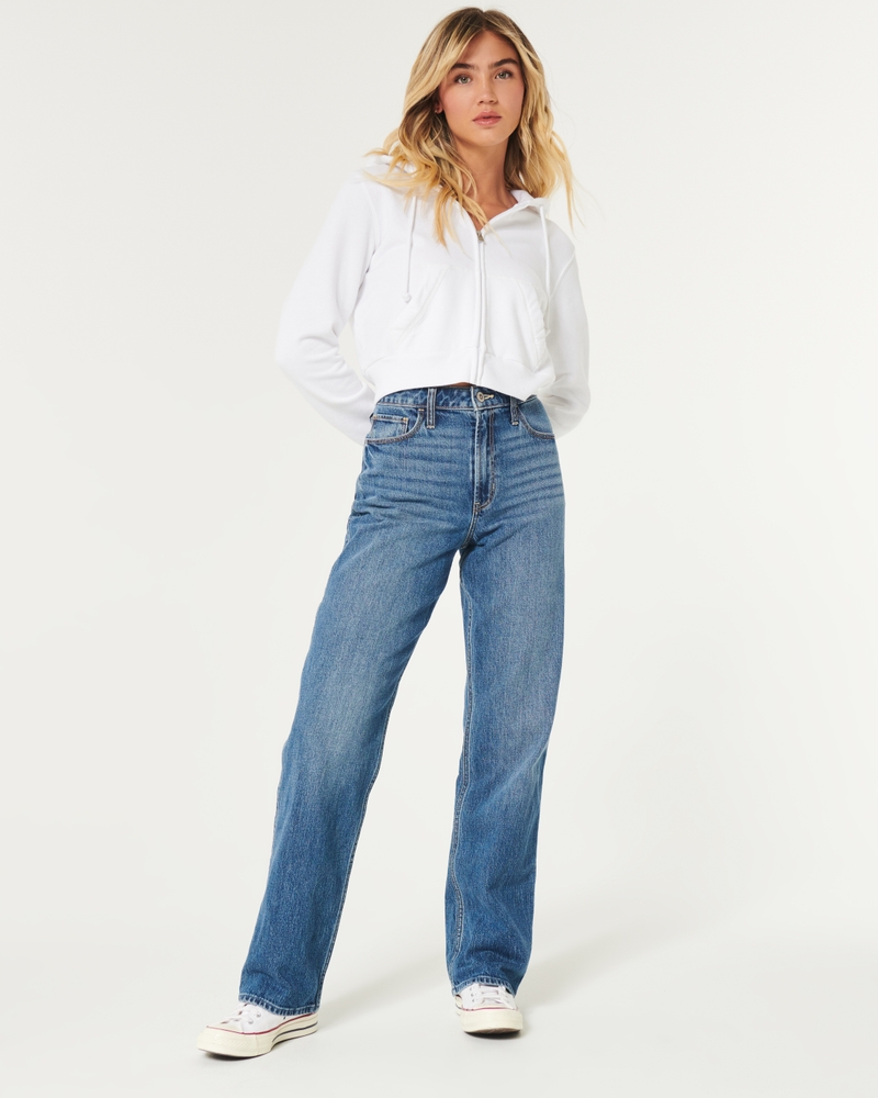 Women's Ultra High-Rise Medium Wash Dad Jeans | Women's Bottoms | HollisterCo.ca