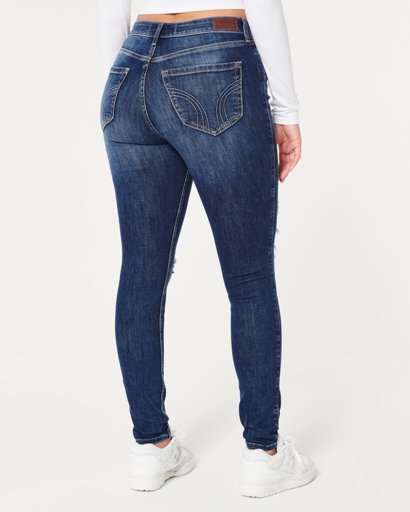 Curvy High-Rise Ripped Medium Wash Super Skinny Jeans