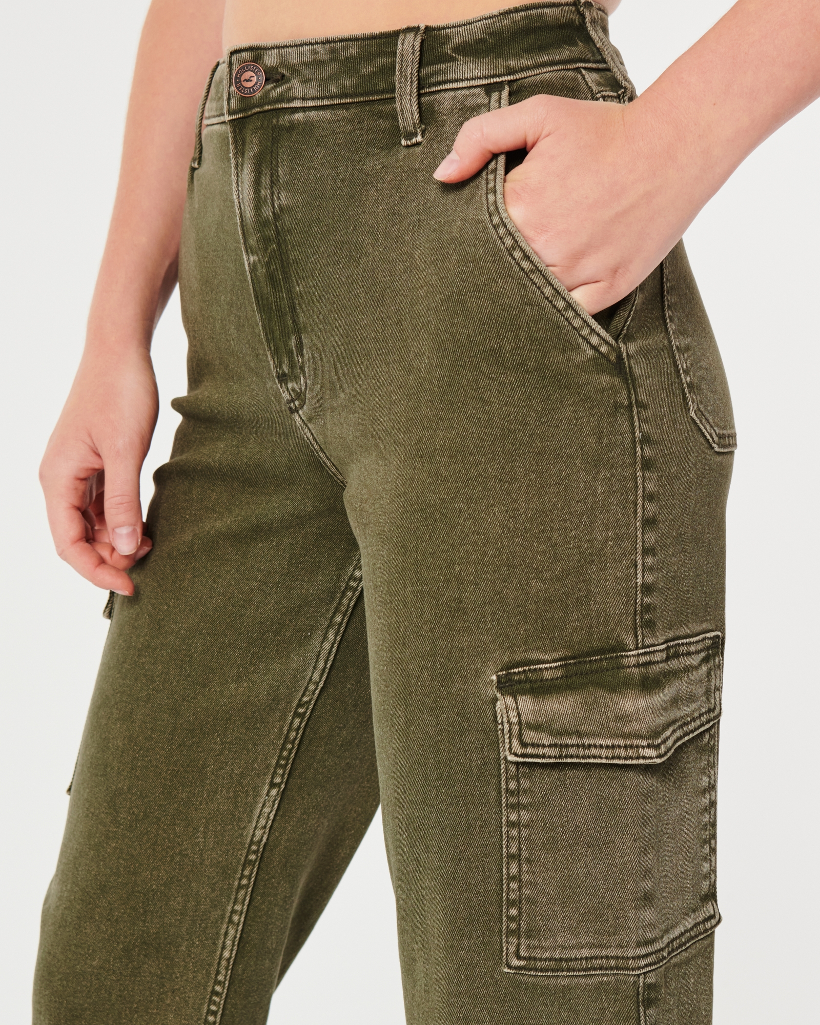 Hollister Dad Fit Carpenter Jeans In Olive Green for Women